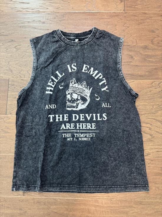 Tops - Hell Is Empty And The Devils Are Here Black Graphic Muscle Tee Shakespeare